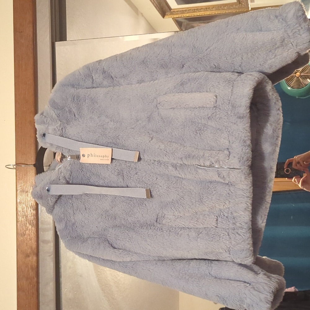 NWT Small Dusty Lilac Faux Fur Philosophy Jacket with Hood!